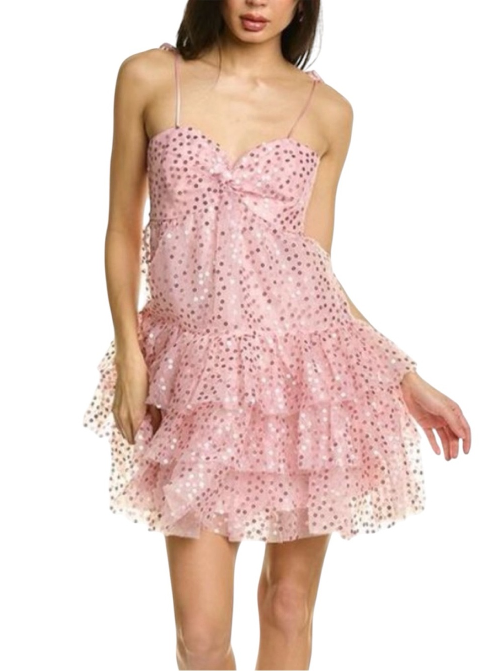 NWT Cinq a Sept Pink Quartz Jae Ruffle Sequin Tulle Mini Dress - Sz 6